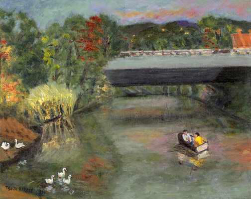 Boat on Napa River with Geese
